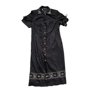 Sag Harbor Black Linen Blend Western Style Long Dress Size 16 W New with…